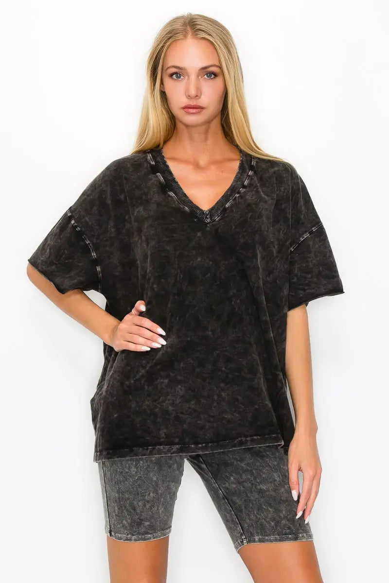 Jher Mineral Wash V-Neck Basic T
