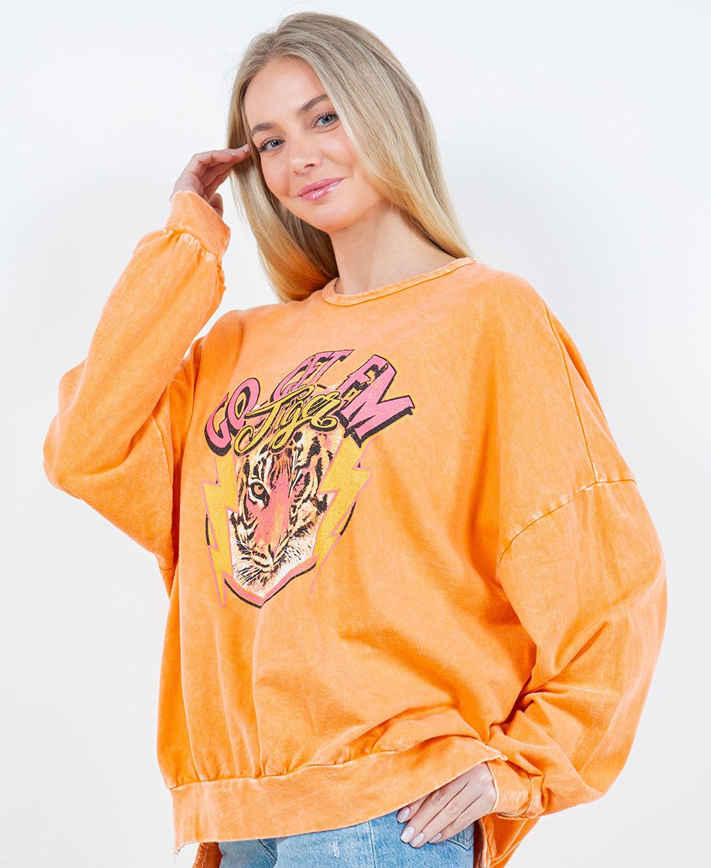 J.Her Mineral Wash Go Get Em Tiger Graphic Sweatshirt - back view