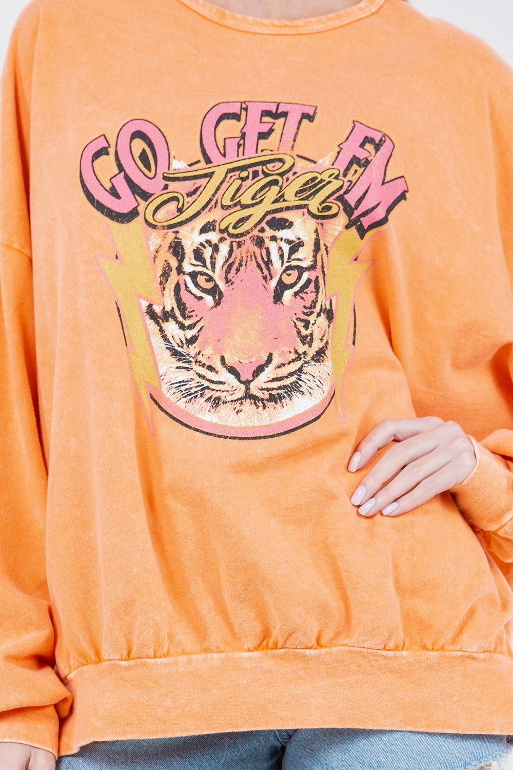 J.Her Mineral Wash Go Get Em Tiger Graphic Sweatshirt - front view