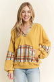 J.Her mustard mineral wash plaid kangaroo pocket hoodie front view