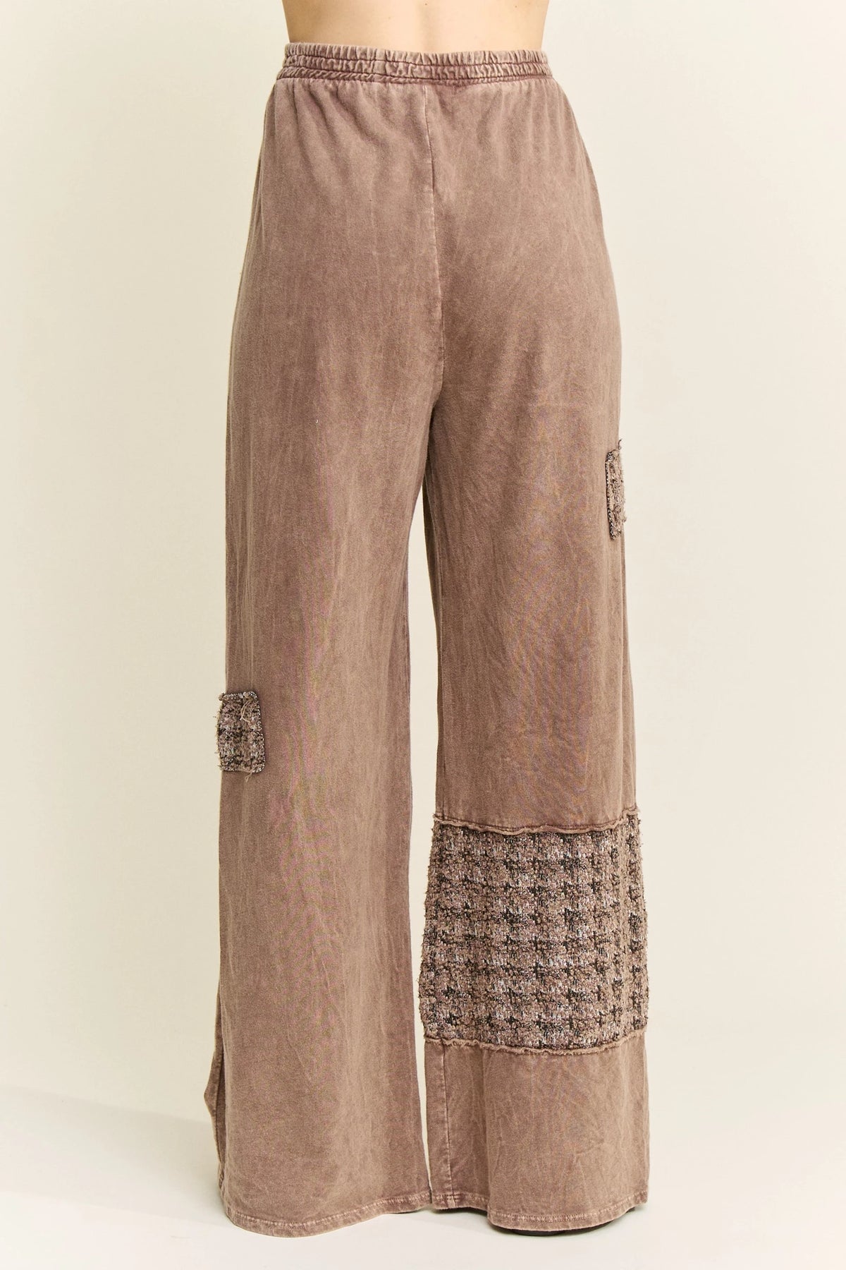 J.Her chocolate mineral washed tweed block wide leg pants back view