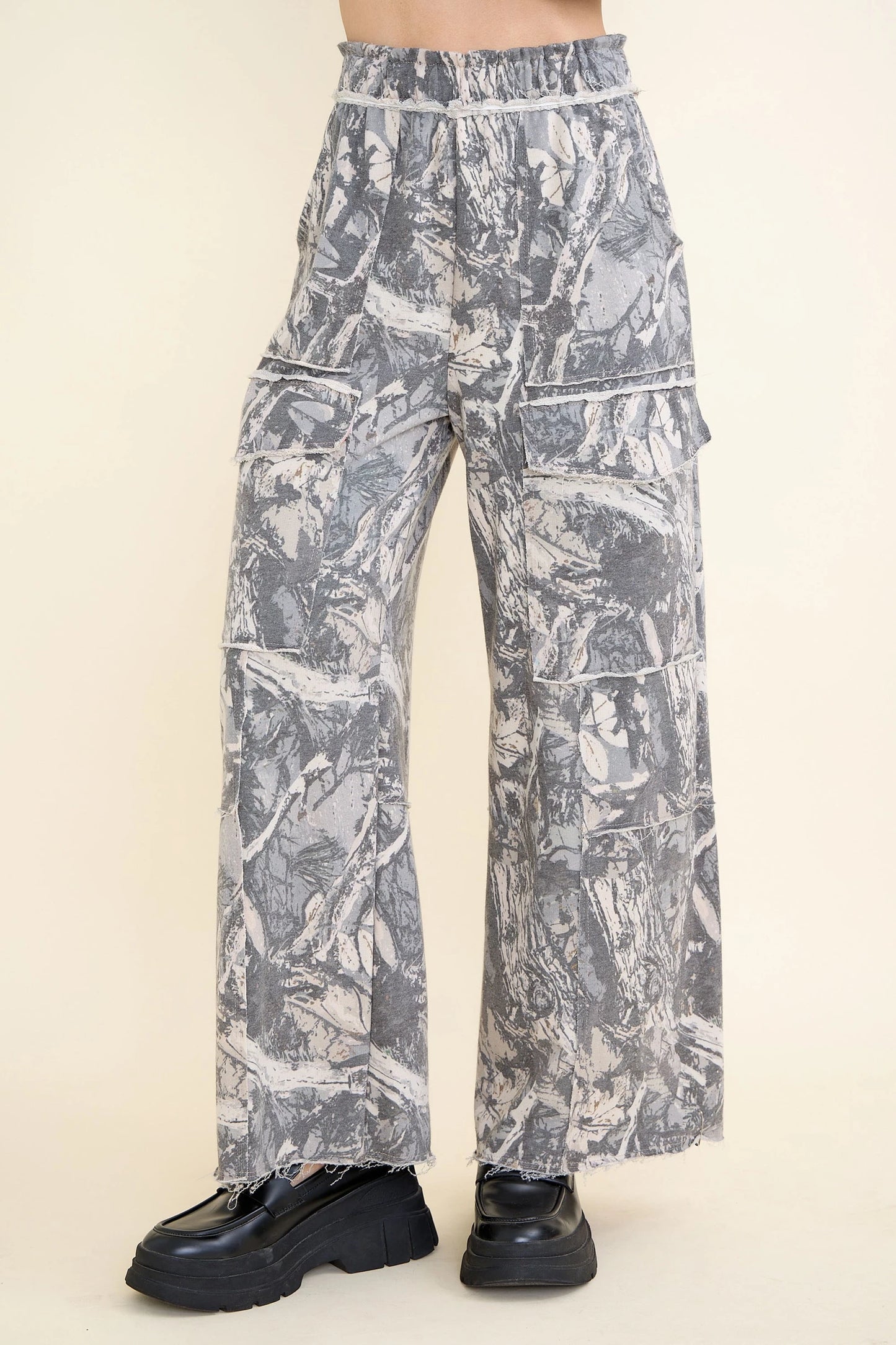 J.Her Washed Tree Camo Cargo Pants in Pink Camo - Front view