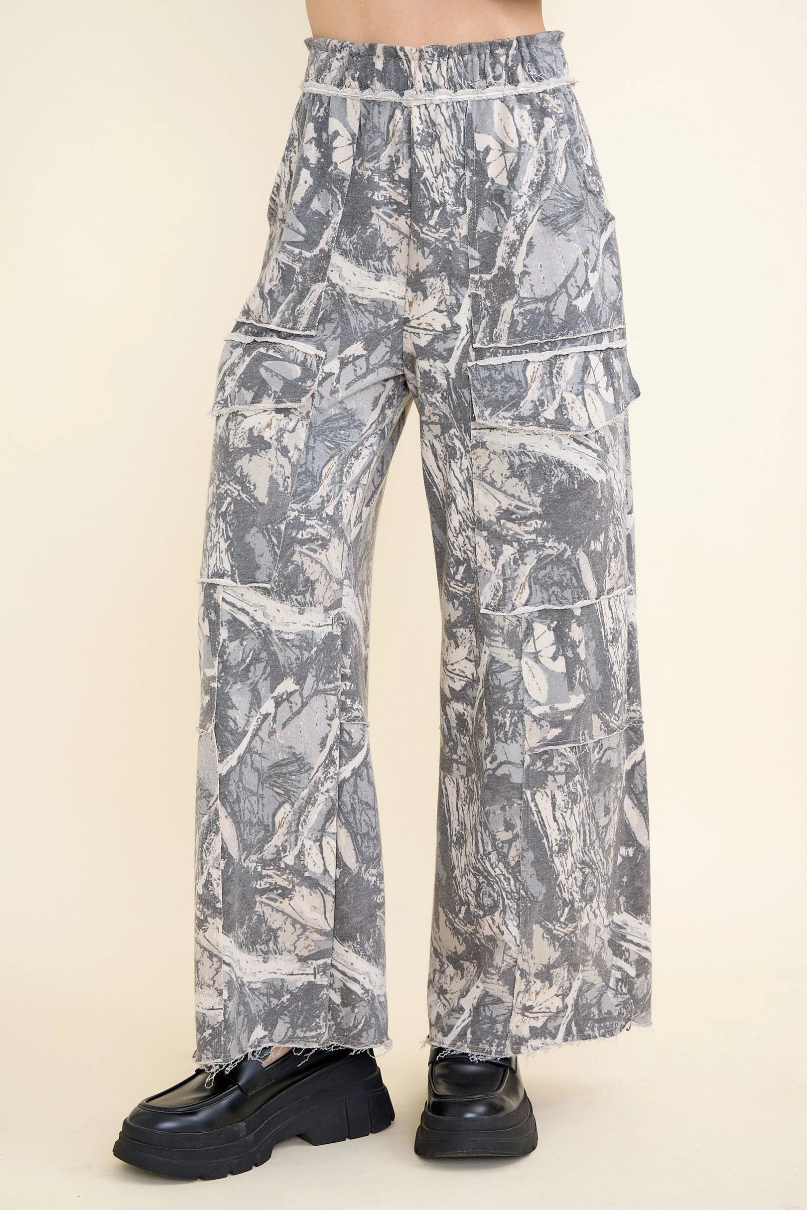 J.Her Washed Tree Camo Cargo Pants in Pink Camo - Front view