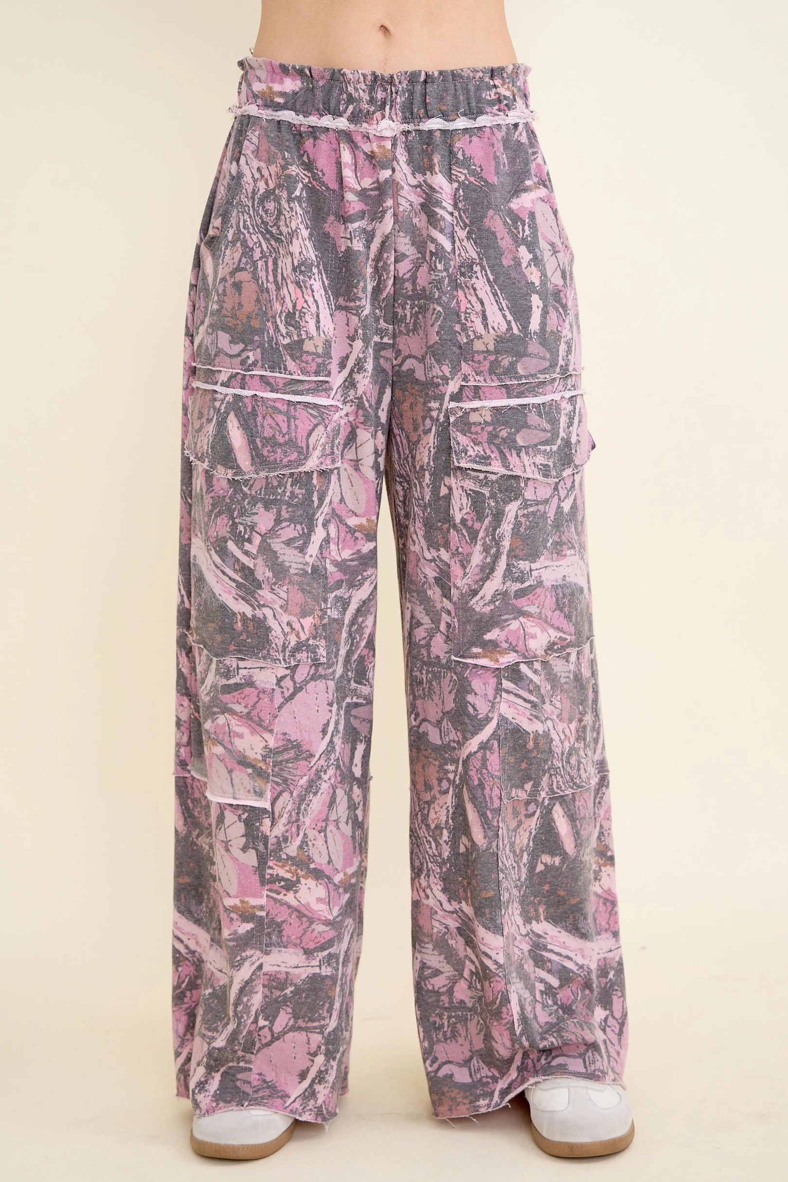 J.Her Washed Tree Camo Cargo Pants in Grey Camo - Front view