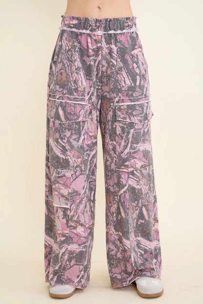 J.Her Washed Tree Camo Cargo Pants in Grey Camo - Front view
