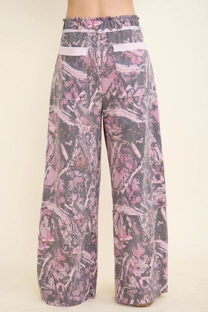 J.Her Washed Tree Camo Cargo Pants in Grey Camo - Back view