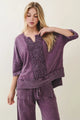Jher Mineral Washed Boho Trim V neck top