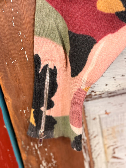 Charlie B Flowert Plushy Mock Neck Sweater