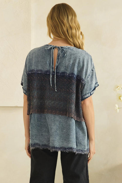 Oli and Hali Washed Embroidered Lace Mix Top