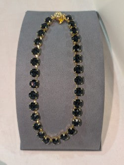 WaFa Black Onyx Necklace — faceted black onyx stones in gold-tone bezels