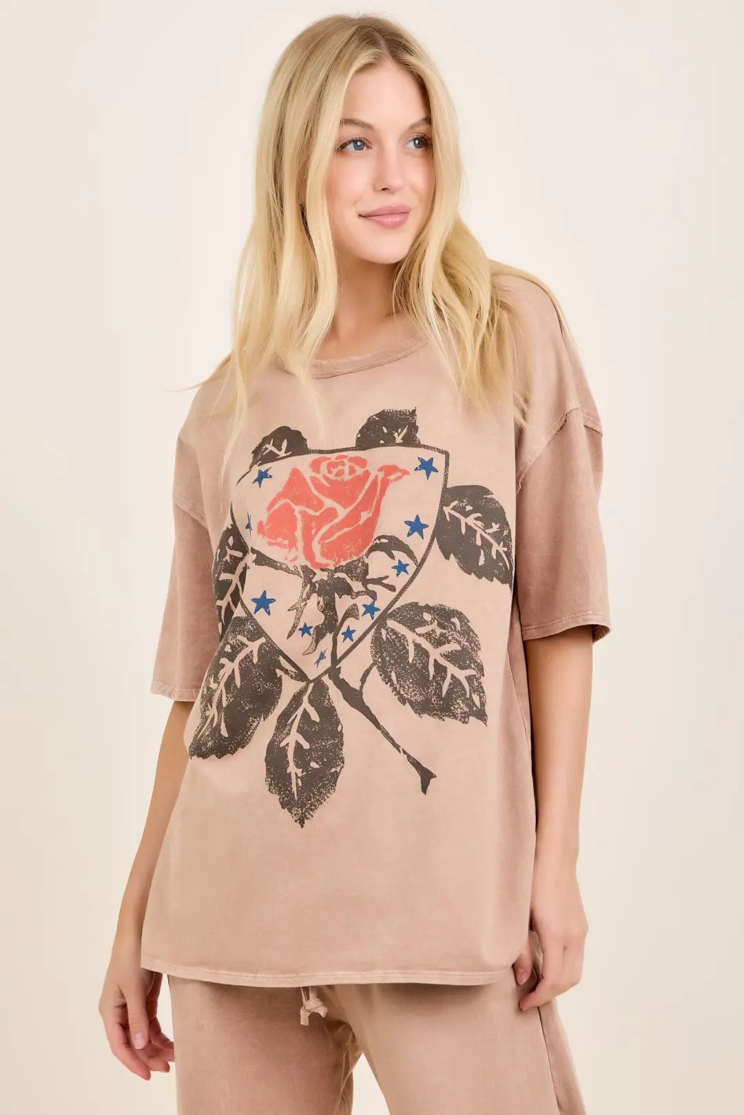 Jher Mineral Washed Rose Graphic Tshirt