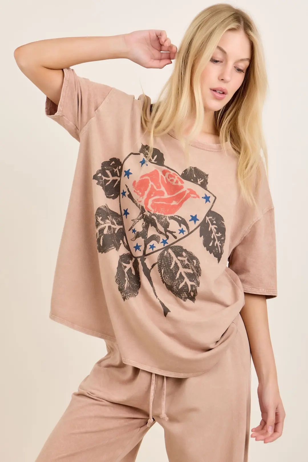 Jher Mineral Washed Rose Graphic Tshirt