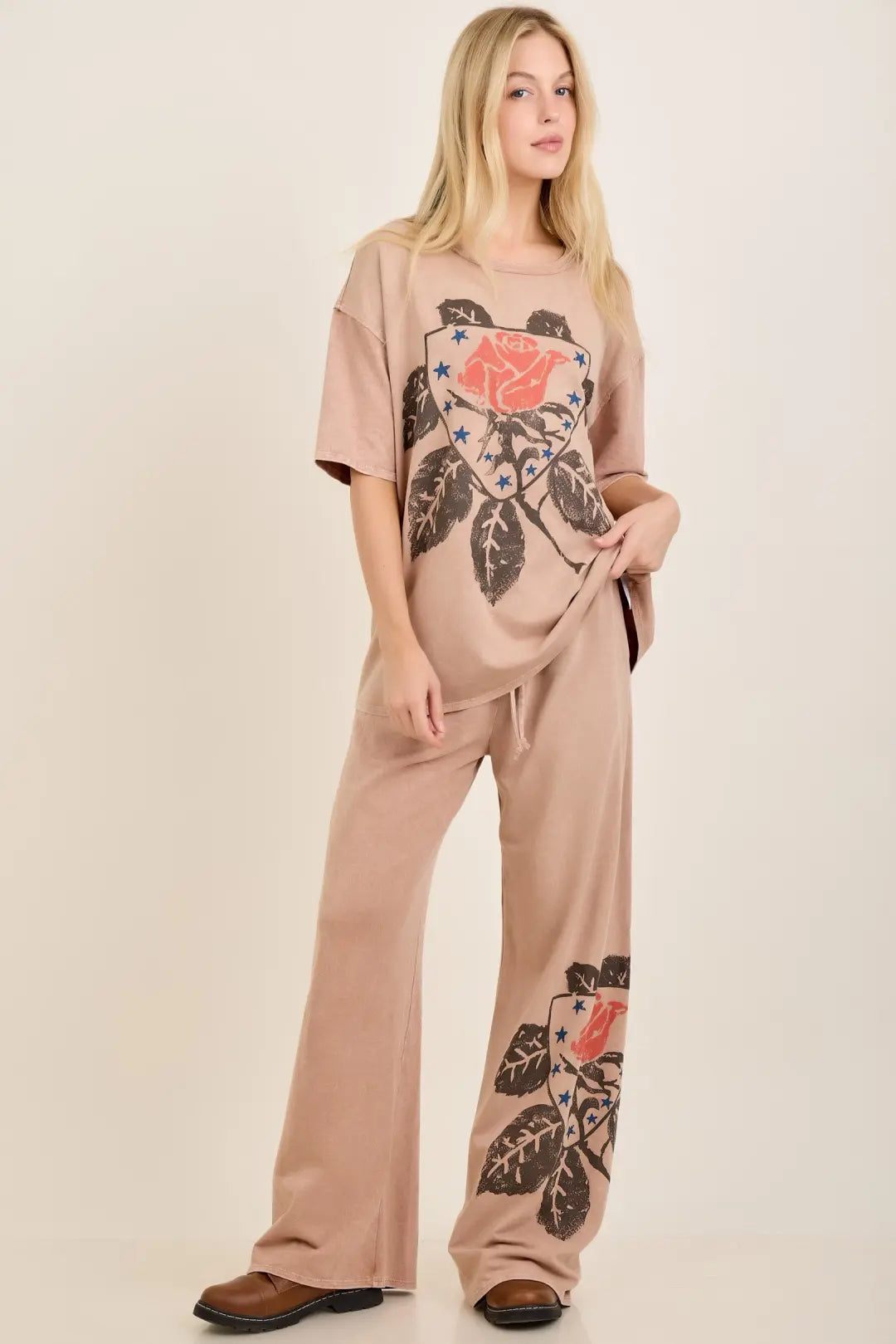 JHer Washed Rose Graphic Pants