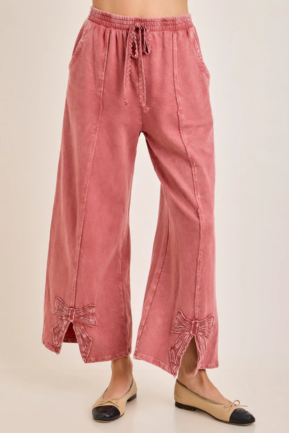 J.HER Mineral Washed Bow Trim Slit Pants - Full View