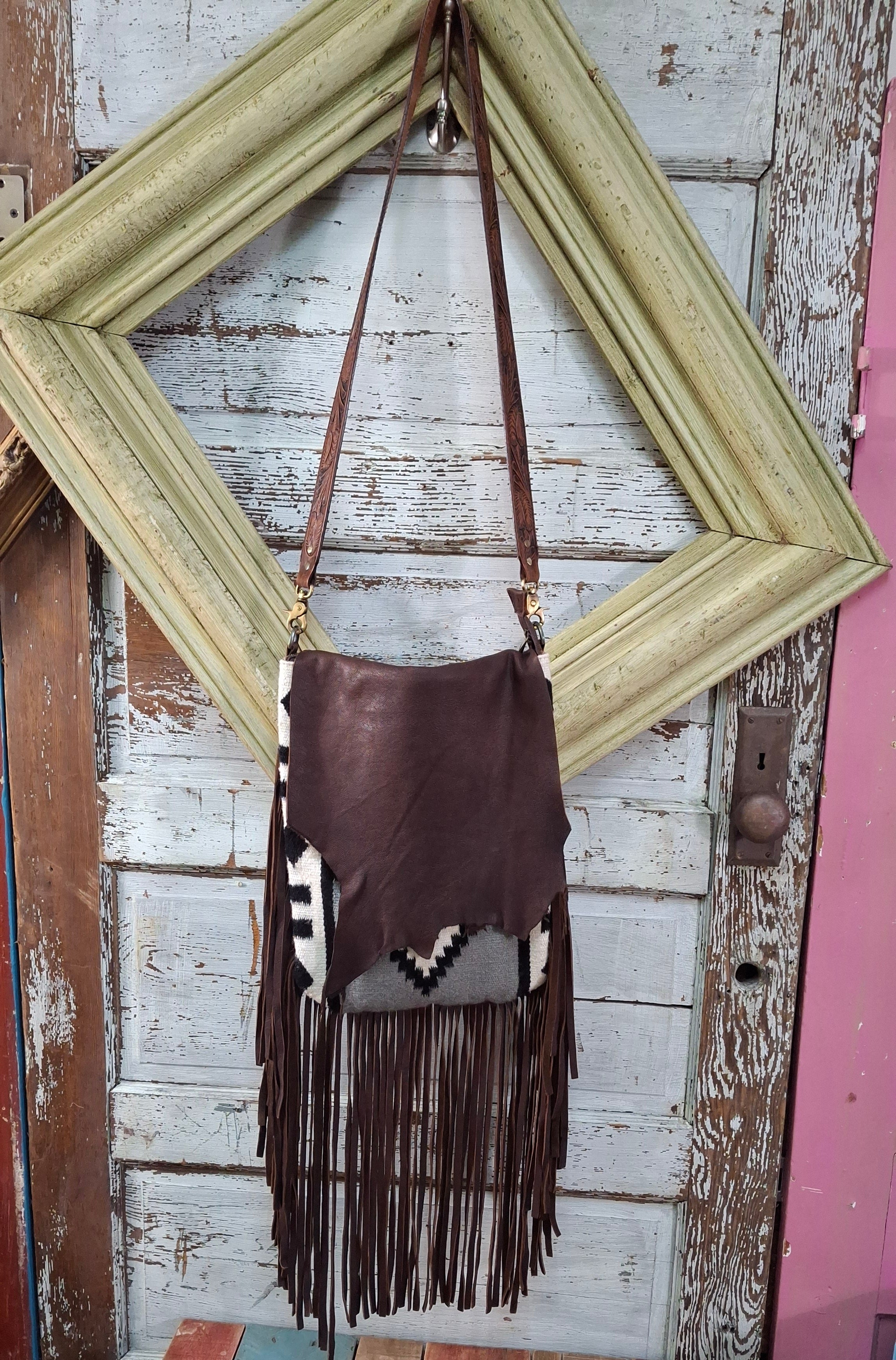 Turq leopard  print fringe purse