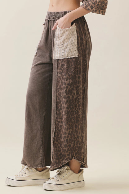 Jher Mineral Washed Leopard Lace pockets Cropped Pants