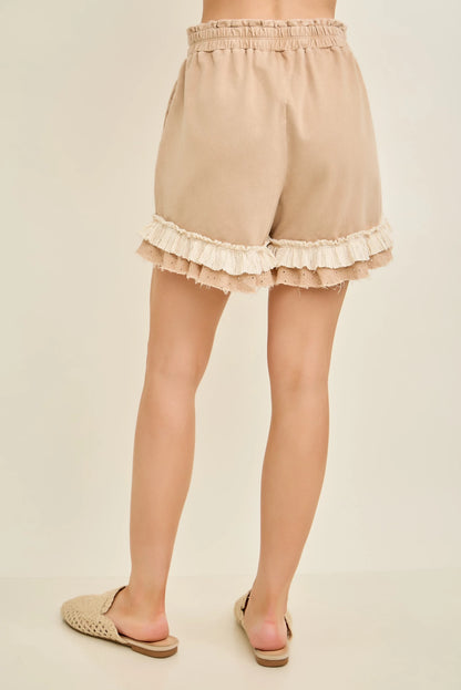 J.Her Cutie Mineral Washed Tiered Lace Frilled Shorts - Back view
