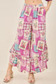 J.Her Rosy Nostalgia Ruffle Cropped Pants - Front view showing patchwork print and smocked waist