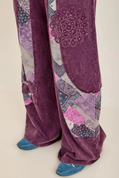 JHer Mineral Washed Fall Paisley Print Bloom patched pants