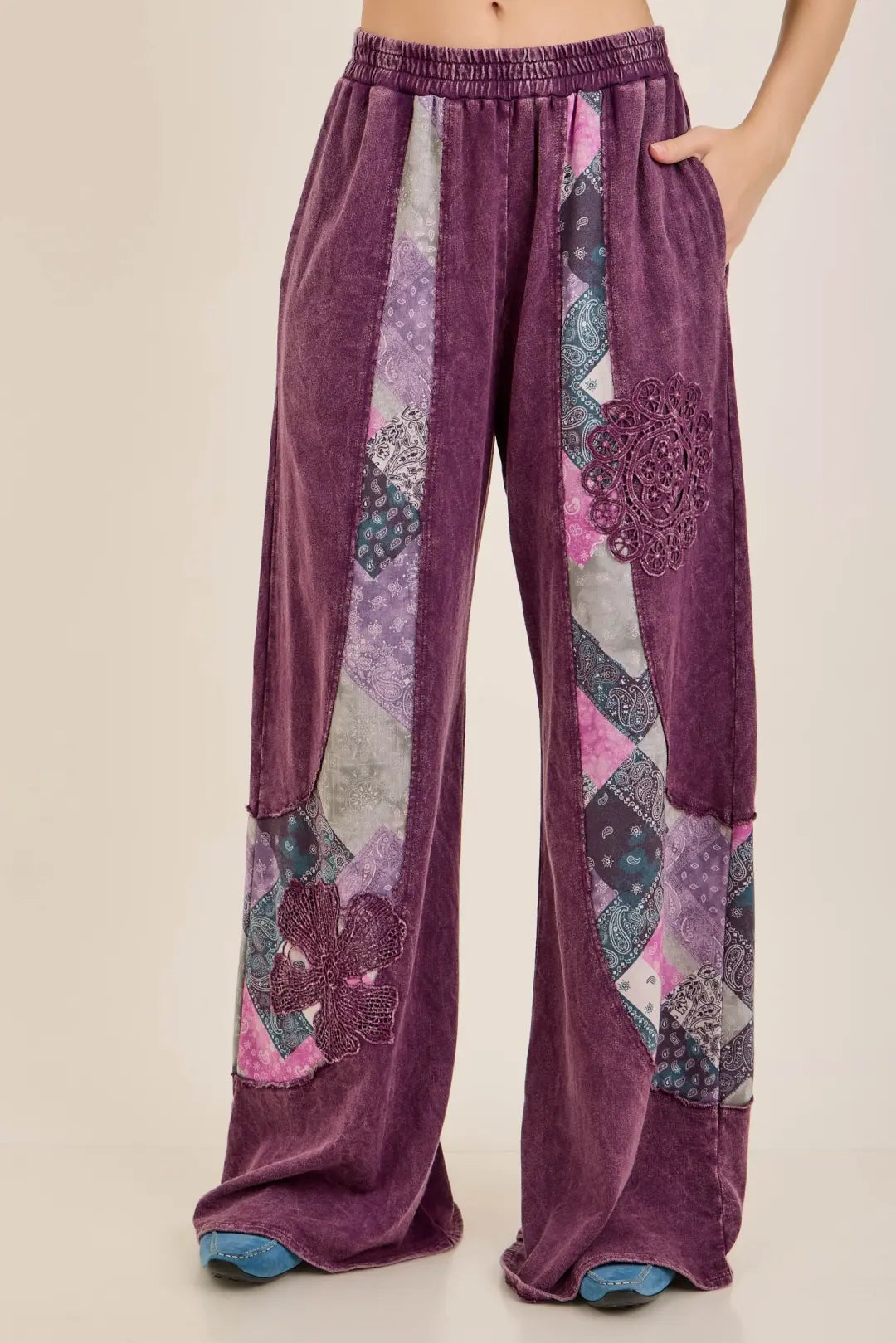 JHer Mineral Washed Fall Paisley Print Bloom patched pants
