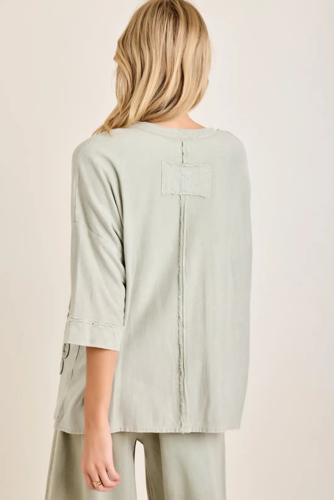 JHer Mineral Washed Cotton Trim Patched Raw Edge top