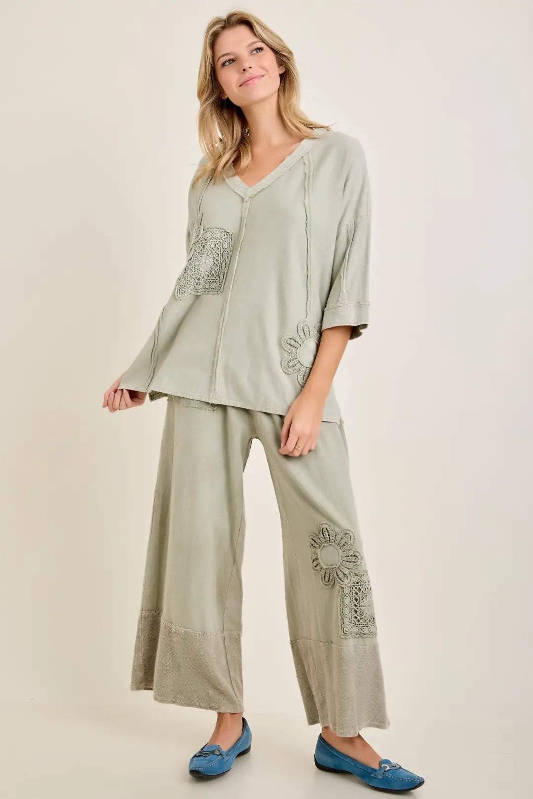 JHer Mineral Washed Cotton Trim Patched Raw Edge top