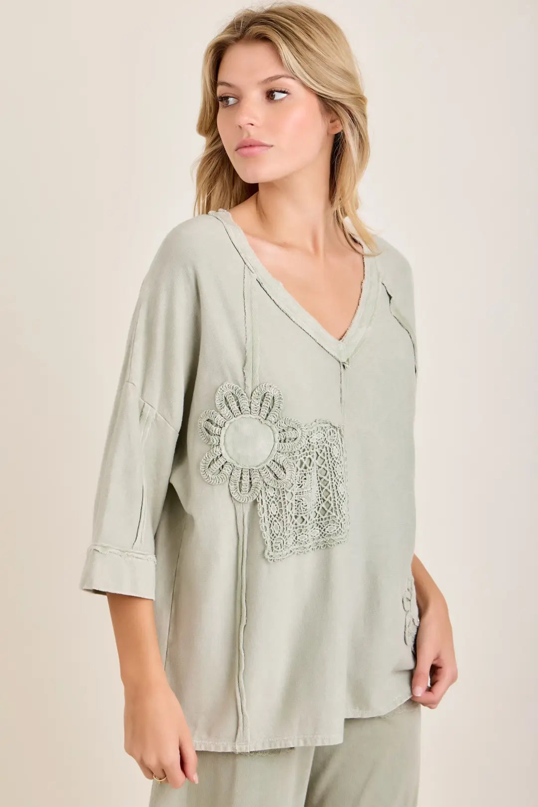 JHer Mineral Washed Cotton Trim Patched Raw Edge top