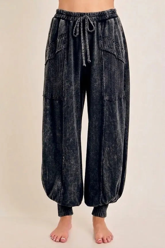 Jher Zen Mineral Washed Ribbed Baggy Lounge Balloon Pants