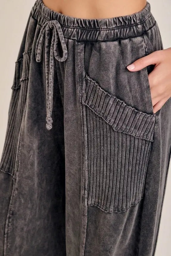 Jher Zen Mineral Washed Ribbed Baggy Lounge Balloon Pants
