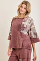 JHer Mineral Washed Taupe Rosy Nostalgia Doily trim 3quarters top