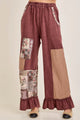 Jher Hot Cocoa Mineral Washed Rosy Nostalgia Lace patched Ruffled hem pants