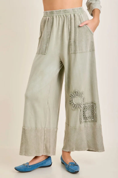 JHer Mineral Washed Cotton Trim Patched Raw Hem pants