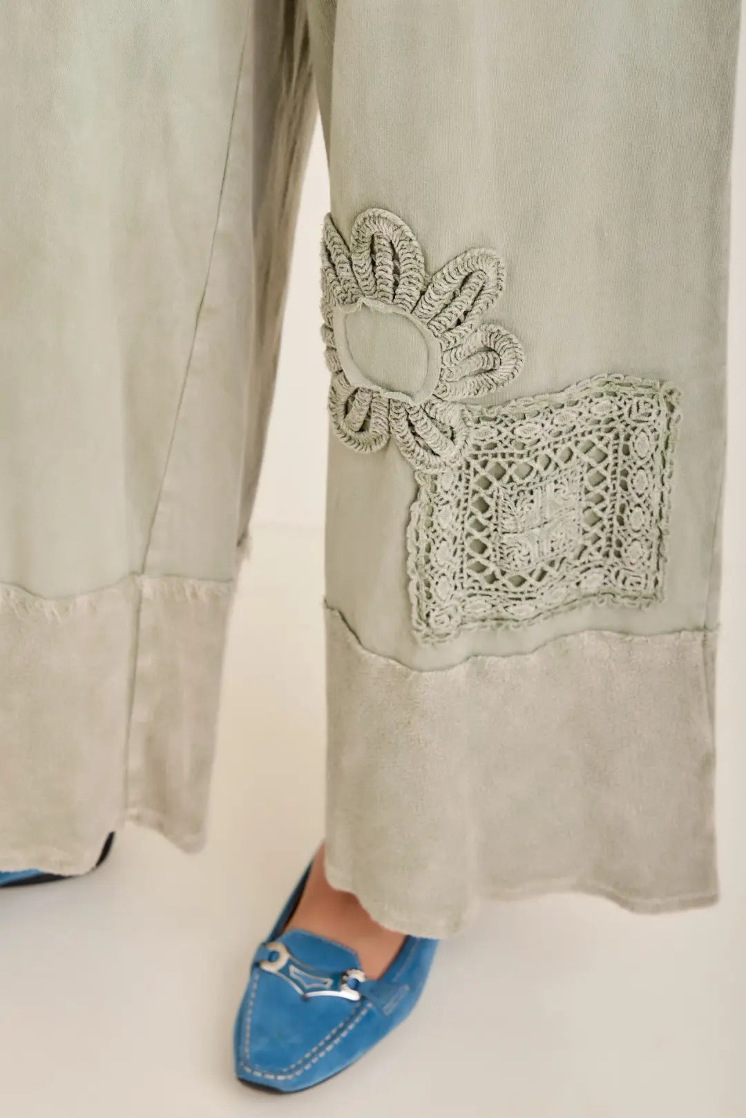 JHer Mineral Washed Cotton Trim Patched Raw Hem pants