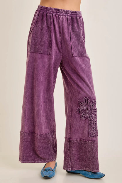 J.Her Mineral Washed Cotton Trim Patched Raw Hem Pants