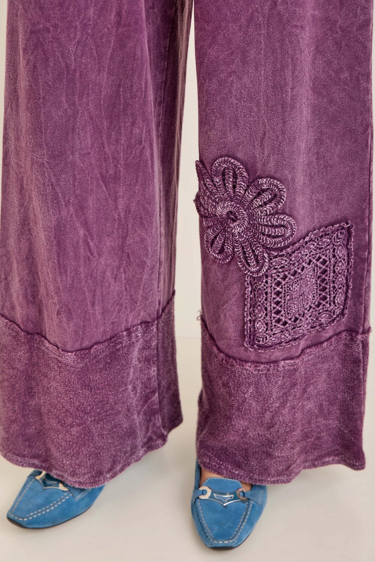 J.Her Mineral Washed Cotton Trim Patched Raw Hem Pants
