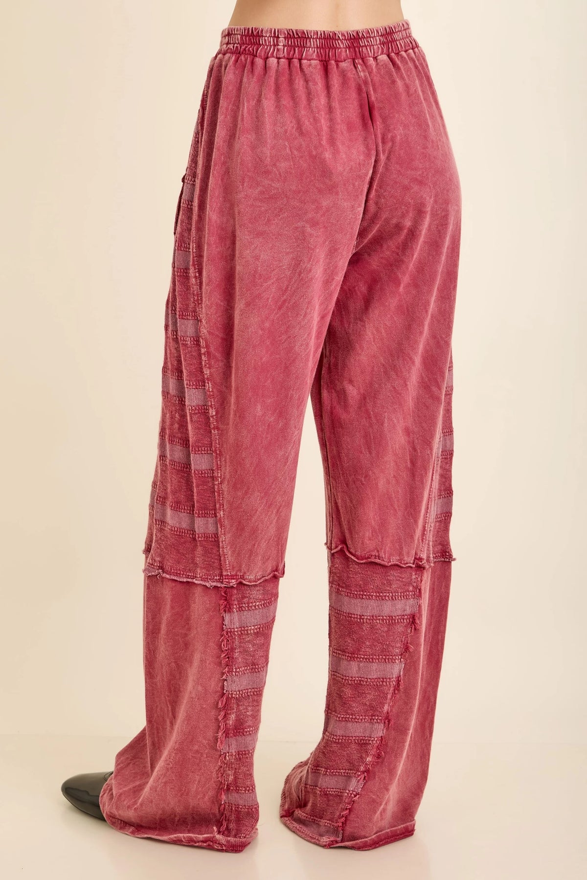 Jher  Mineral Washed Textured Knitted Checkerboard pants Burgundy