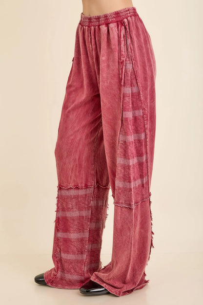 Jher  Mineral Washed Textured Knitted Checkerboard pants Burgundy