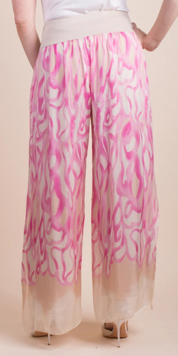 Abstract Print Silk Slit Pants