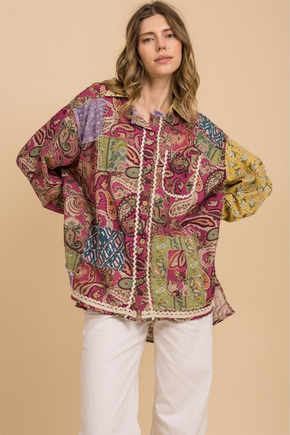 Blue Velvet PAISLEY FLORAL PRINT MIX PATCHWORK TOP