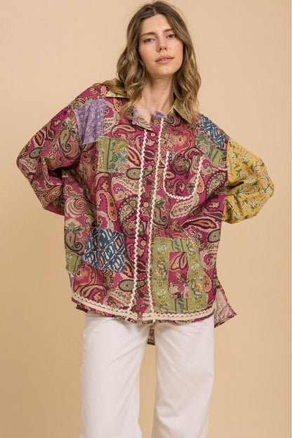Blue Velvet PAISLEY FLORAL PRINT MIX PATCHWORK TOP