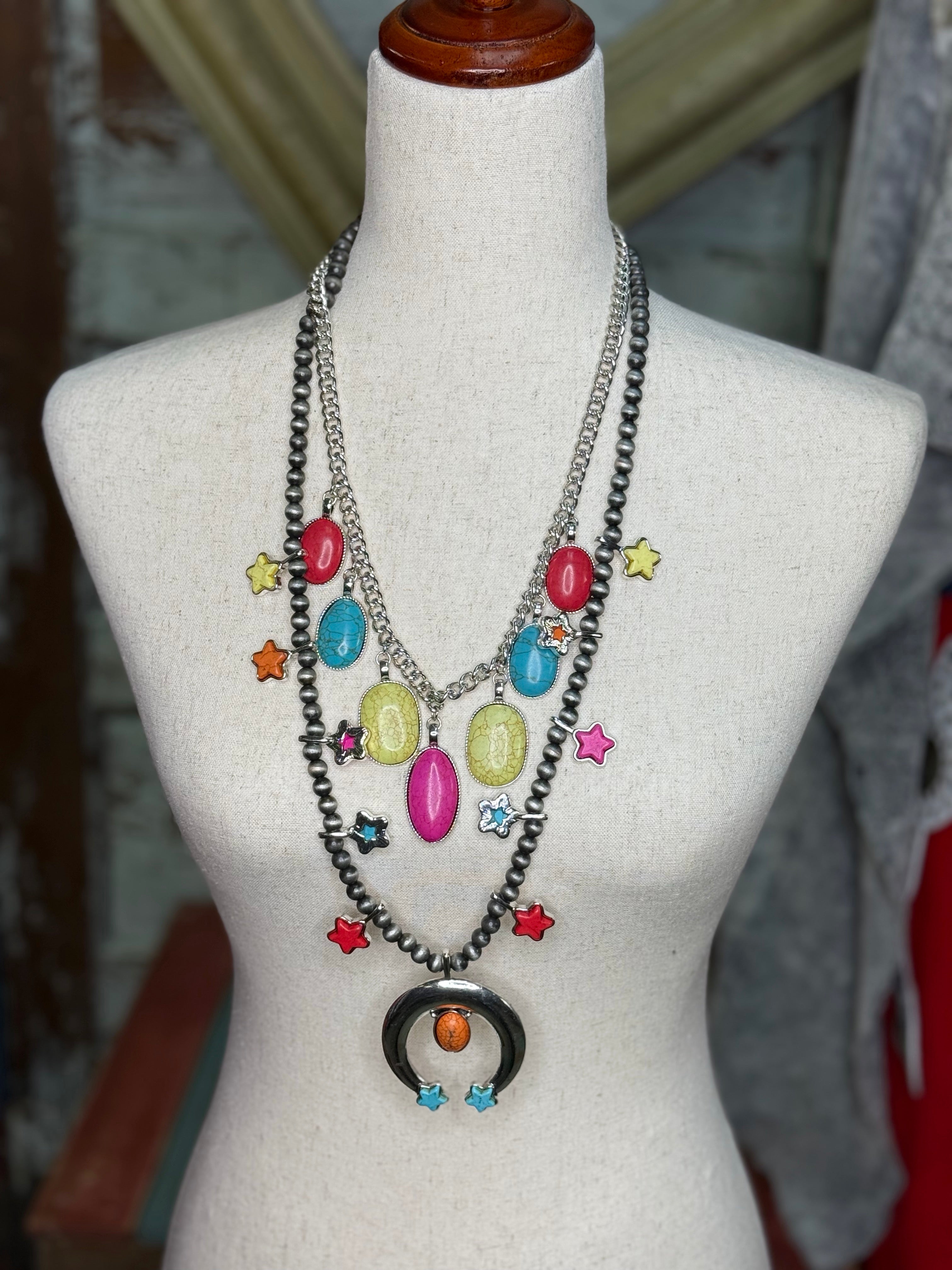 Emma Neon stone squash blossom necklace