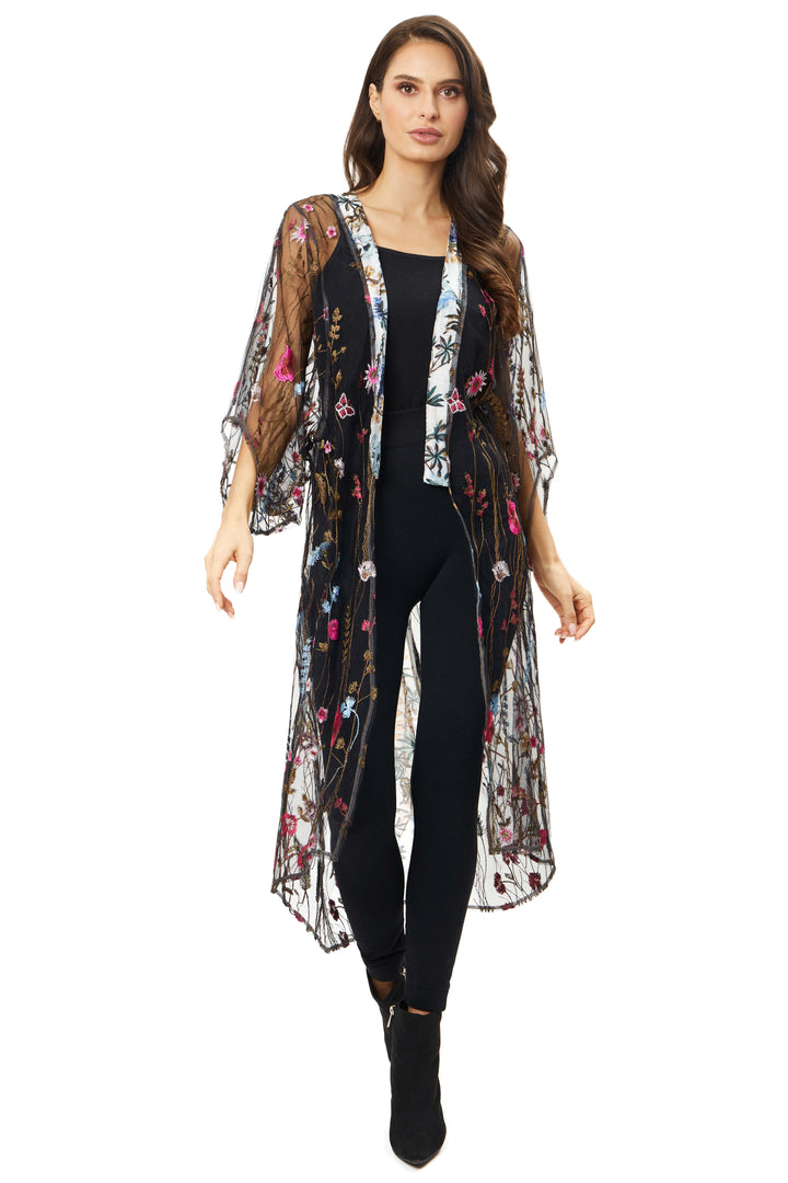 Floral Printed Long Lace Duster