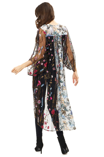 Floral Printed Long Lace Duster