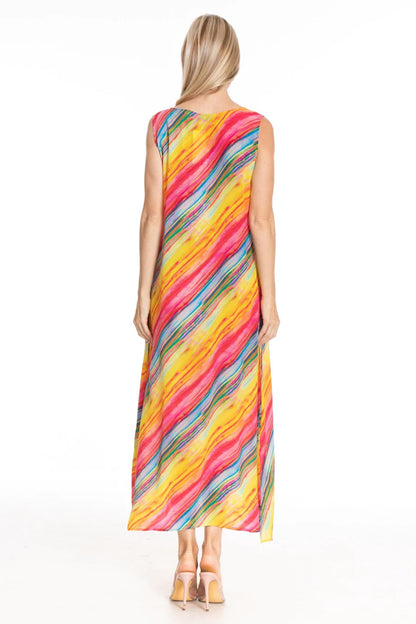 Bright Watercolor - Long V-Neck Tank Dress
