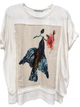 I Love linen Ivory Blue Bird & Blossom top