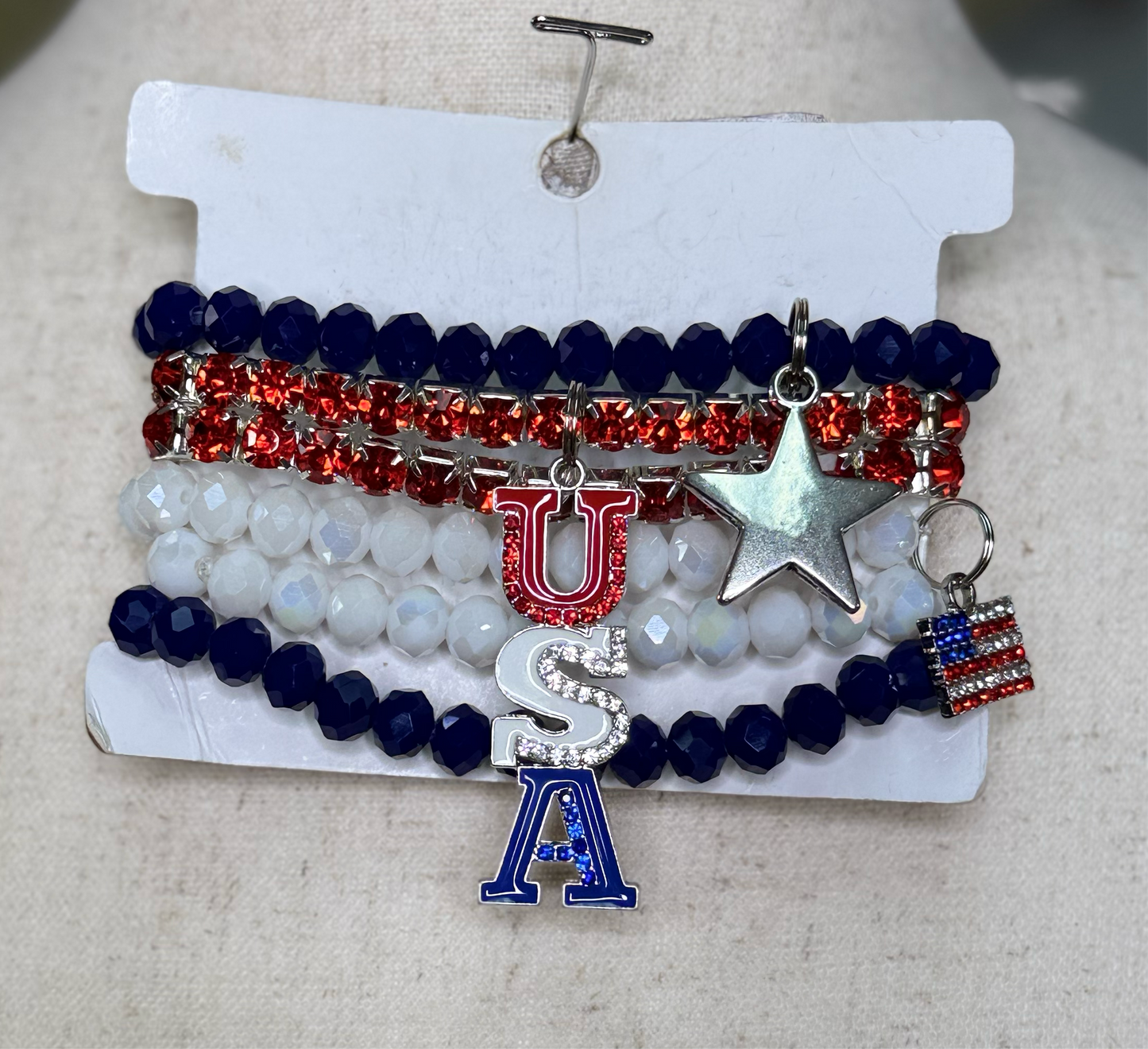 Red White And blue multi bracelet