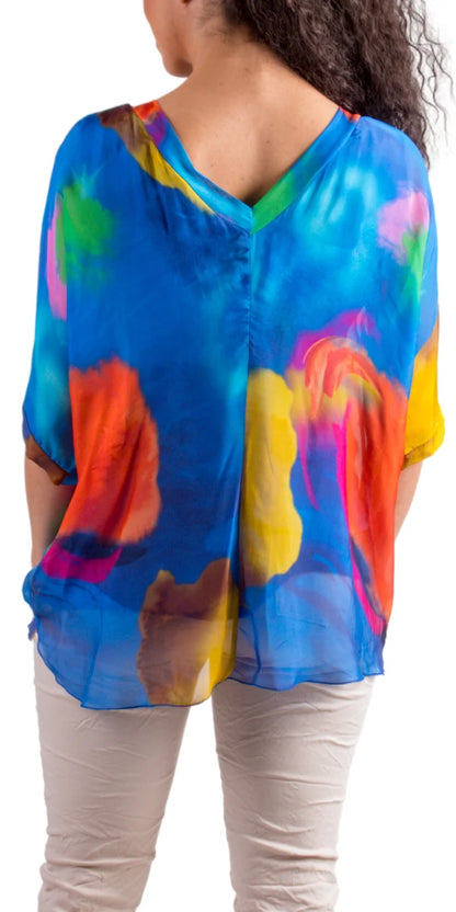 Silk Brushstroke Print Kaftan Blouse