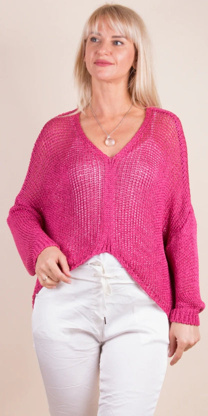 Cropped Sweater with Metallic Thread