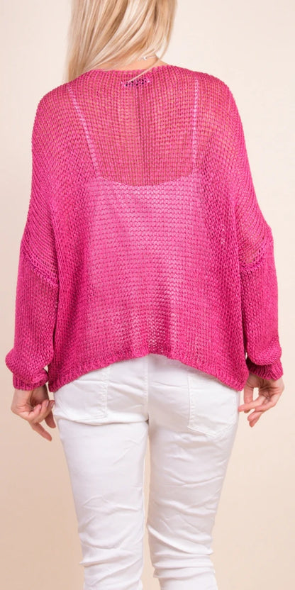 Cropped Sweater with Metallic Thread