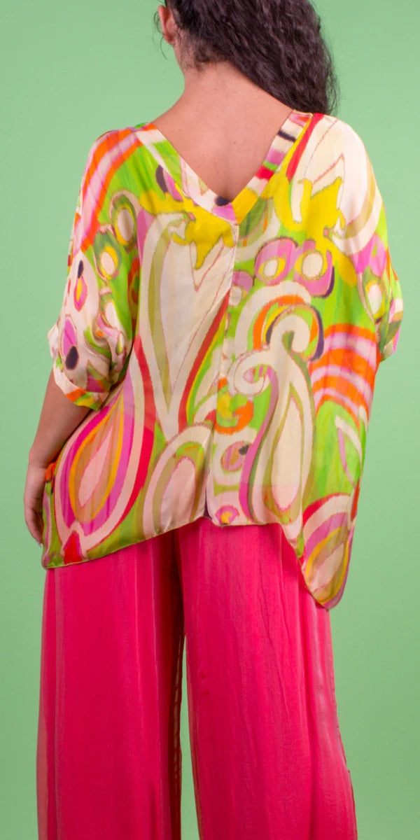 Swirl Print V-Neck Blouse